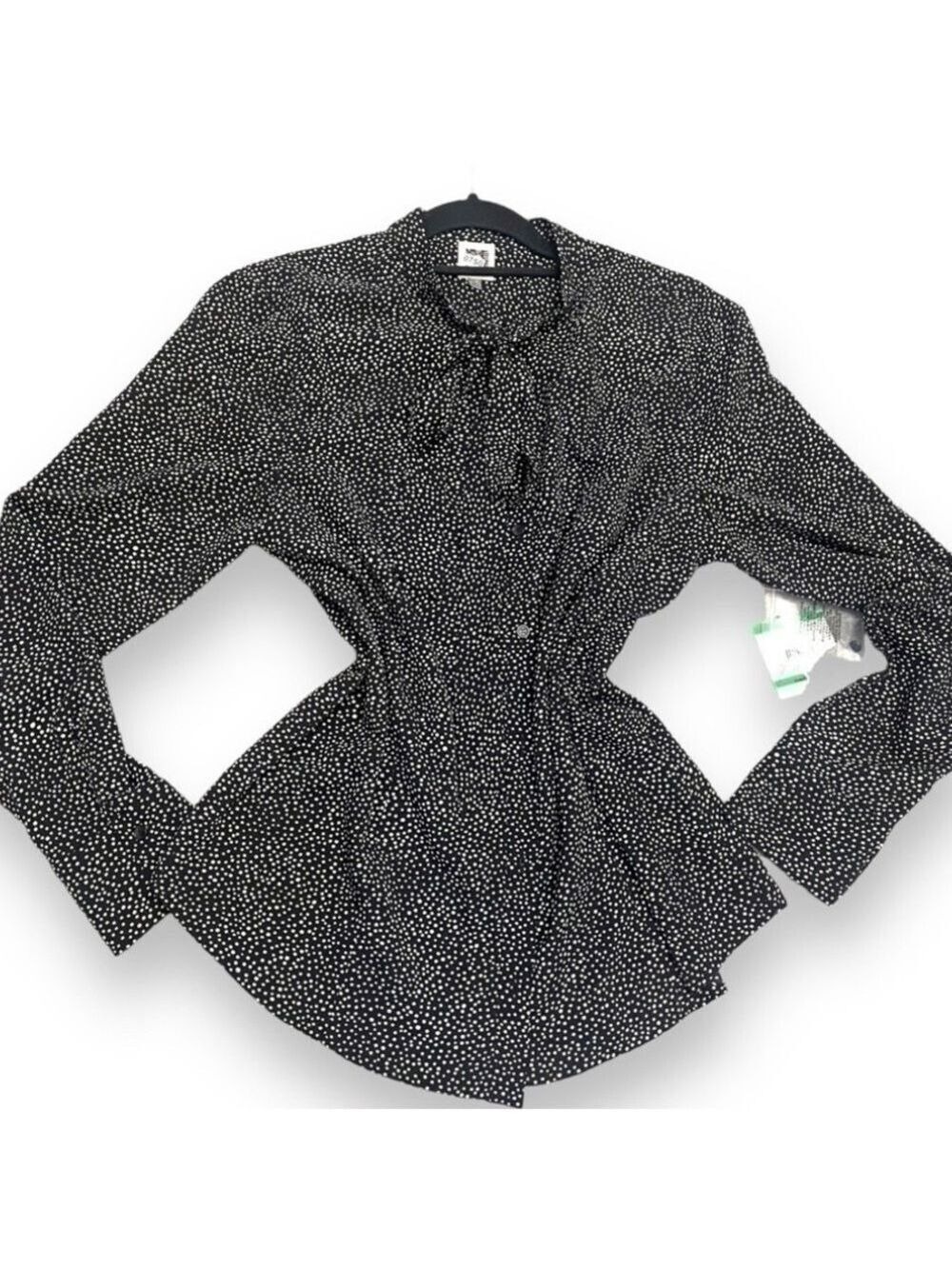 NWT Anne Klein Women’s  Beige & Black Polkadot Button Up Office Blouse - Large